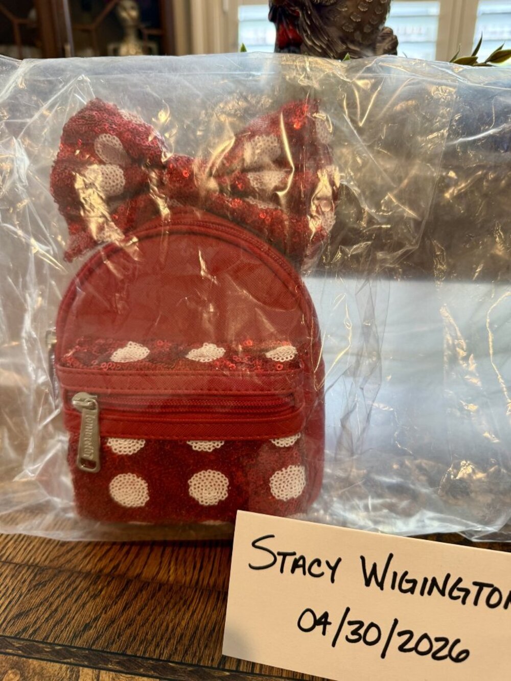 Disney Parks Minnie Mouse Polka Dot Sequin Loungefly Backpack Wristlet Red